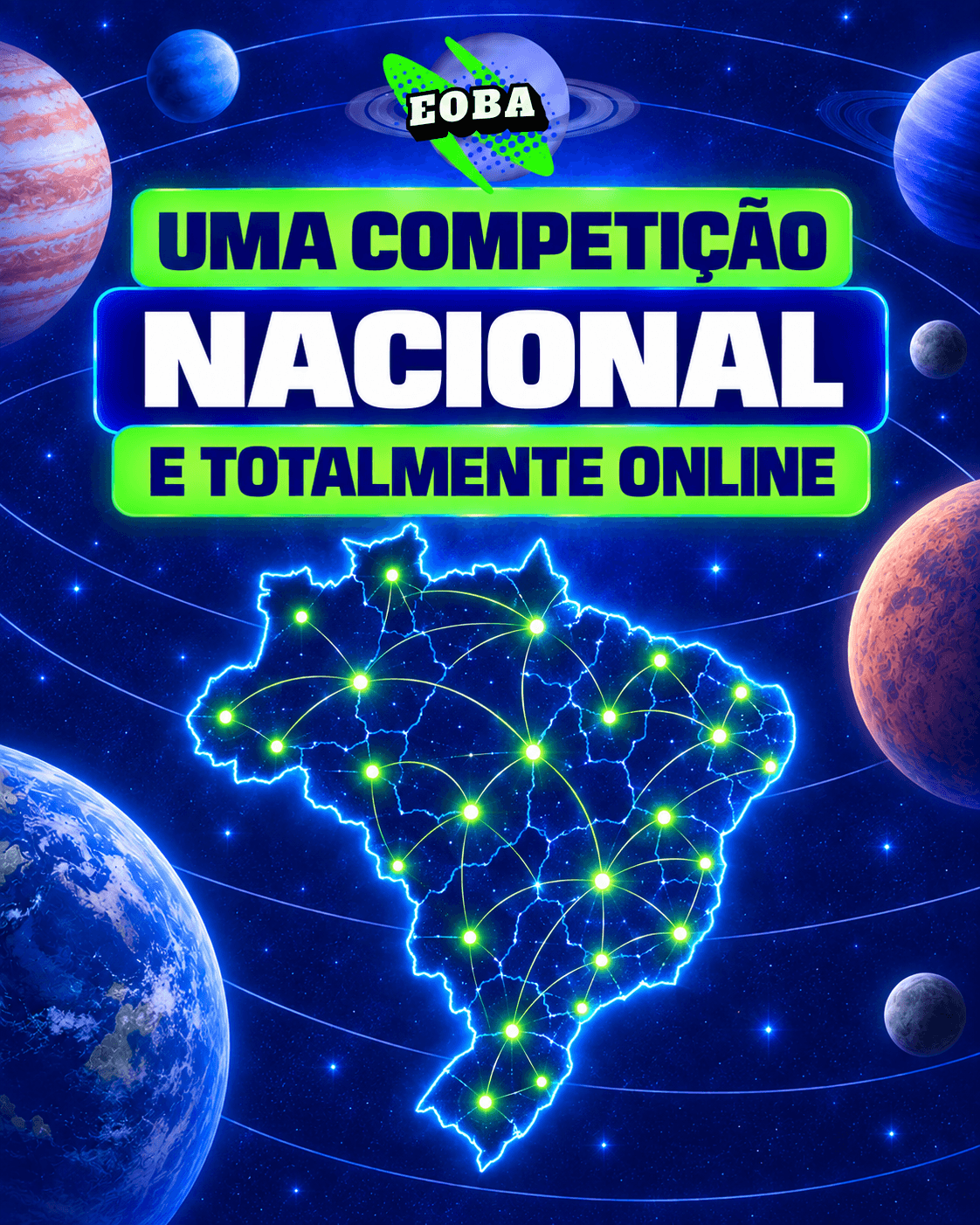 Ilustração que mostra o caráter nacional e online do Torneio Nacional de Astronomia
